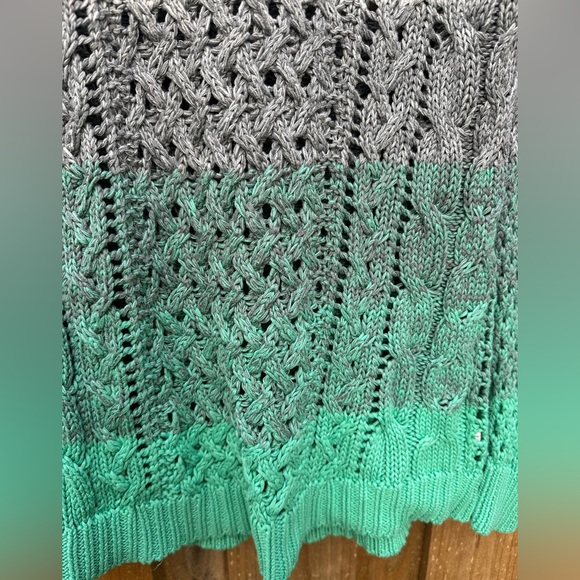 American Eagle AEO Crochet Cable Open Knit Sweater Womens Small Gray Green Ombre - Picture 5 of 10